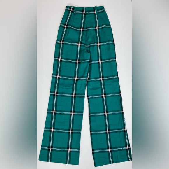 SOLD Collectif x Modcloth Giacinta Green Plaid Wide Leg Trousers High Rise - Picture 4 of 10
